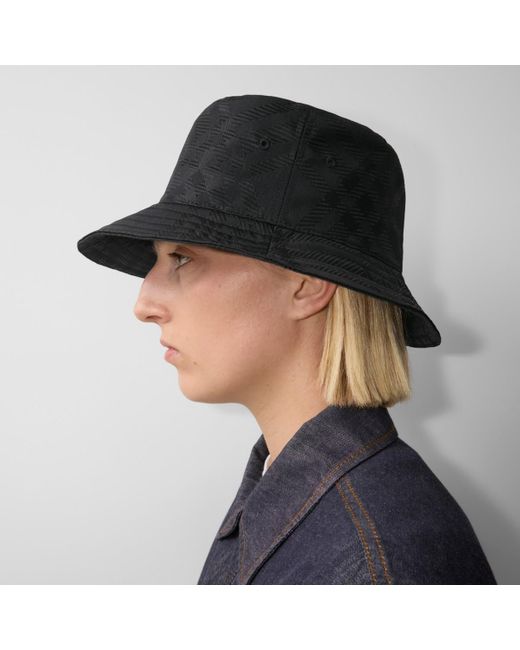 Burberry Black Check Nylon Blend Bucket Hat for men