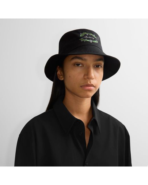 Burberry Black Thistle Logo Bucket Hat for men