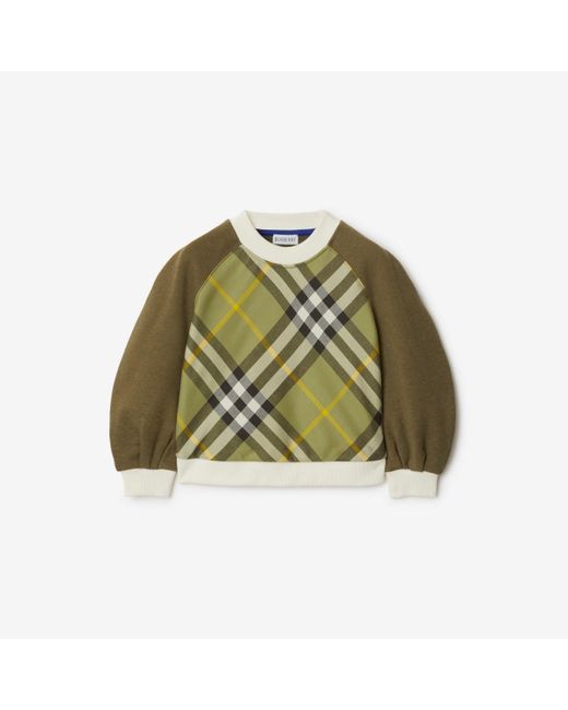 Burberry Green Check Panel Cotton Sweatshirt