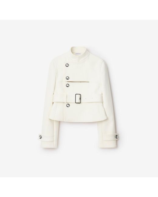 Burberry White Stretch Cotton Blend Tailored Jacket
