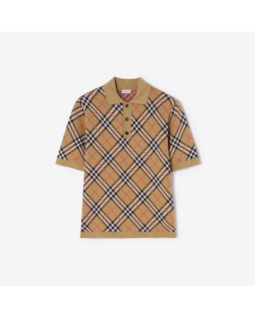 Burberry Natural Check Cotton Blend Polo Shirt for men