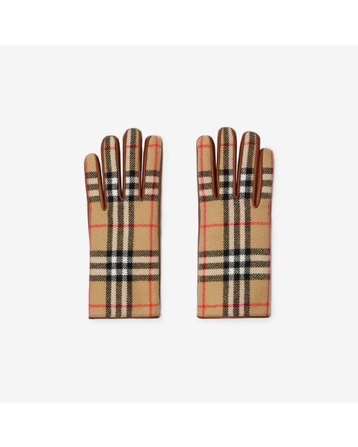 Burberry Brown Check Wool Gloves for men