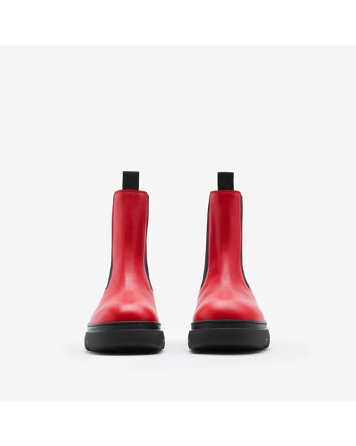 Burberry Red Leather Creeper Chelsea Boots