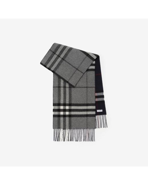 Burberry Gray Reversible Check Cashmere Scarf