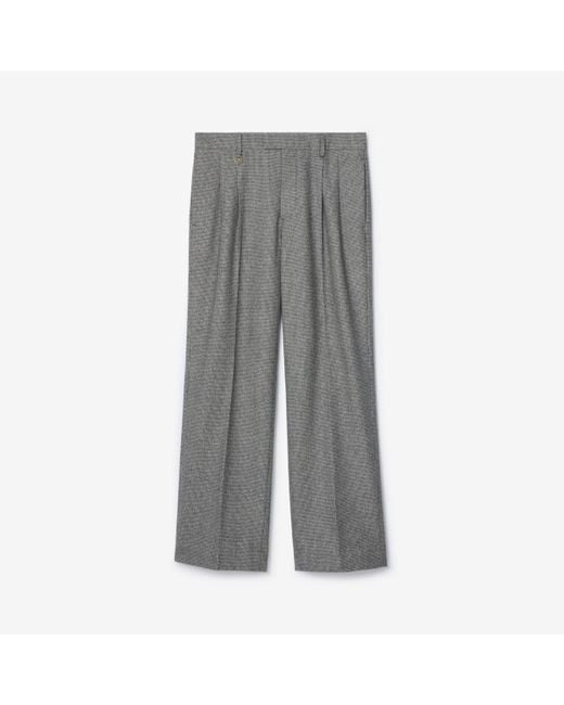 Burberry Gray Puppytooth Check Wool Tailored Trousers for men