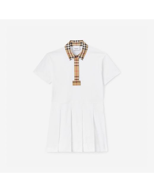Burberry White Vintage Check Trim Cotton Piqué Polo Shirt Dress