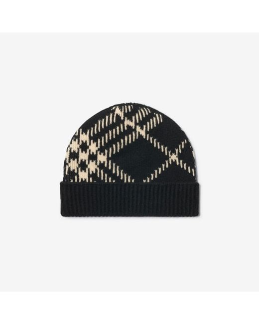 Burberry Black Check Cashmere Blend Beanie for men
