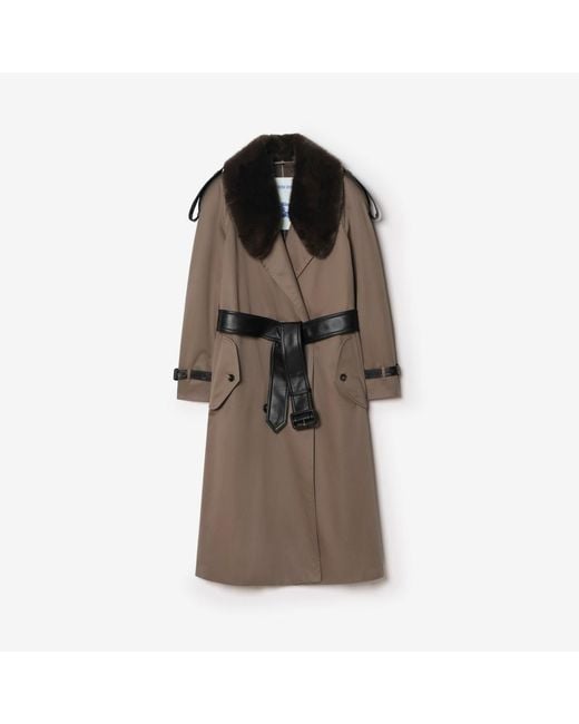 Burberry Brown Long Faux Fur Collar Roseville Trench Coat