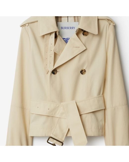 Burberry Cropped Cotton Blend Trench Jacket in Natural | Lyst