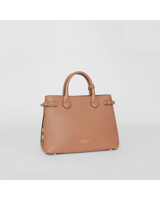 Burberry The Medium Banner In Leather And House Check Dark Sand | Lyst