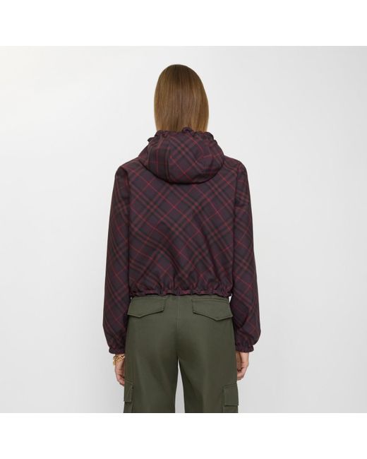 Burberry Purple Cropped Reversible Check Hooded Jacket