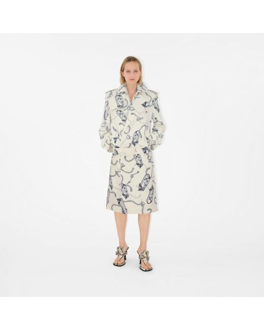 Burberry White Long Knight Hardware Tricotine Trench Coat