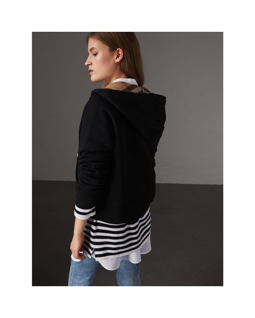 Burberry Hooded Zip-front Cotton Blend Sweatshirt Black | Lyst