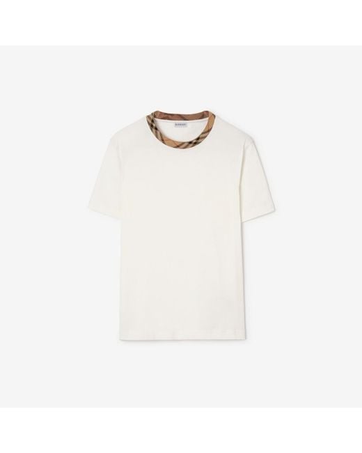 Burberry White Check Trim Cotton T-Shirt for men
