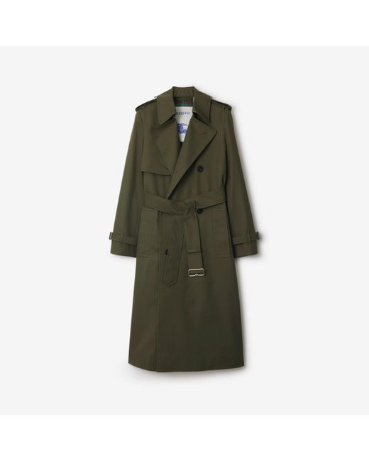Burberry Green Long Cotton Blend Trench Coat