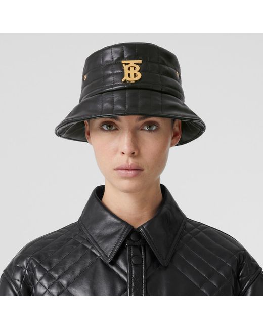 Burberry Monogram Motif Quilted Leather Bucket Hat in Black | Lyst UK