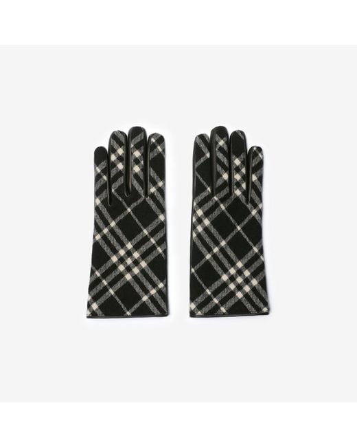 Burberry Black Check Wool Cashmere Gloves for men