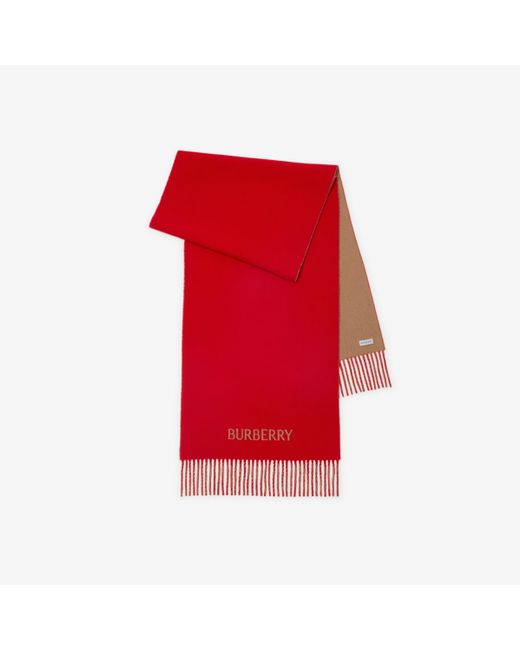 Burberry Red Reversible Ekd Cashmere Scarf