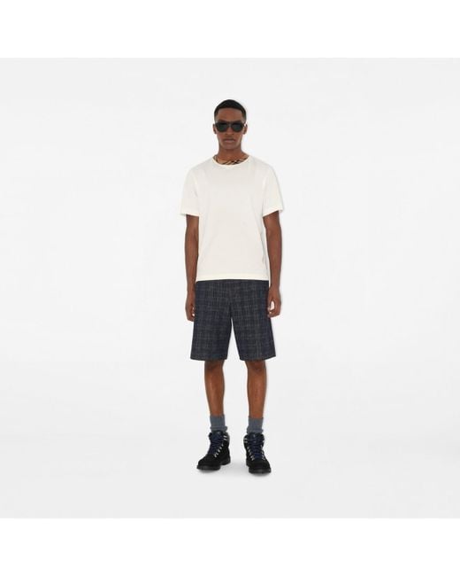 Burberry White Check Trim Cotton T-Shirt for men
