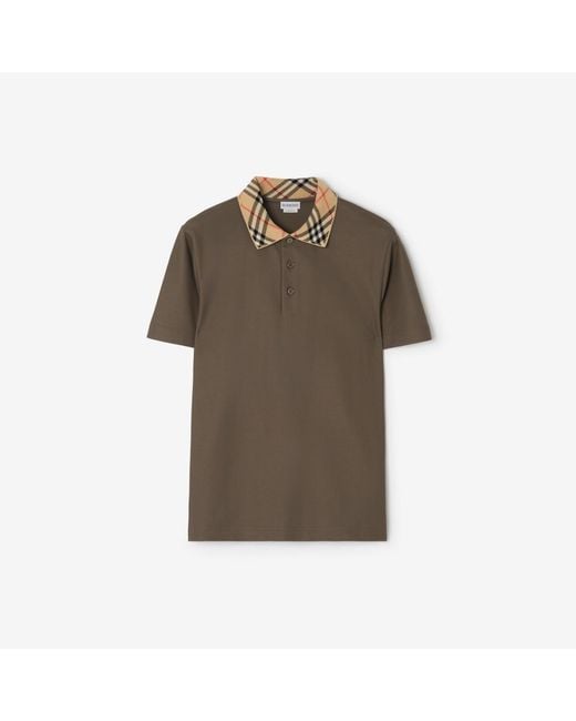 Burberry Brown Check Collar Cotton Polo Shirt for men