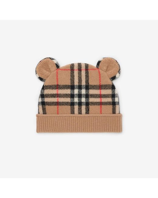 Burberry Natural Childrens Check Wool Cashmere Teddy Beanie