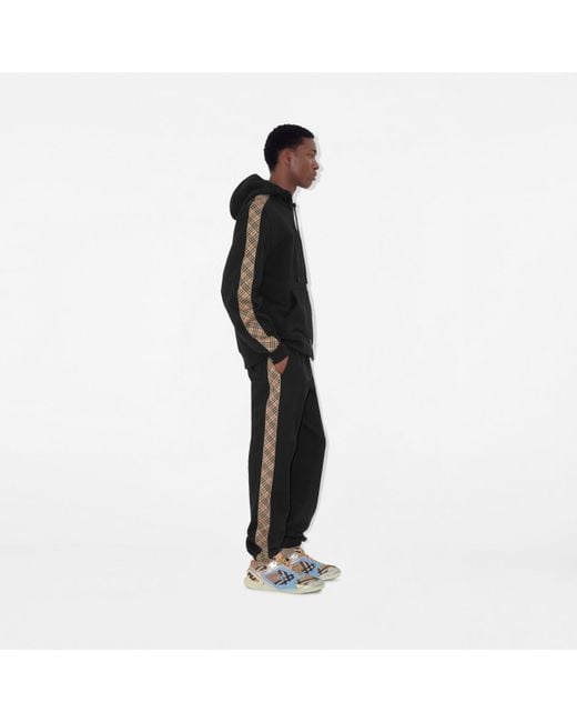 Burberry Black Check Trim Cotton Jogging Pants for men