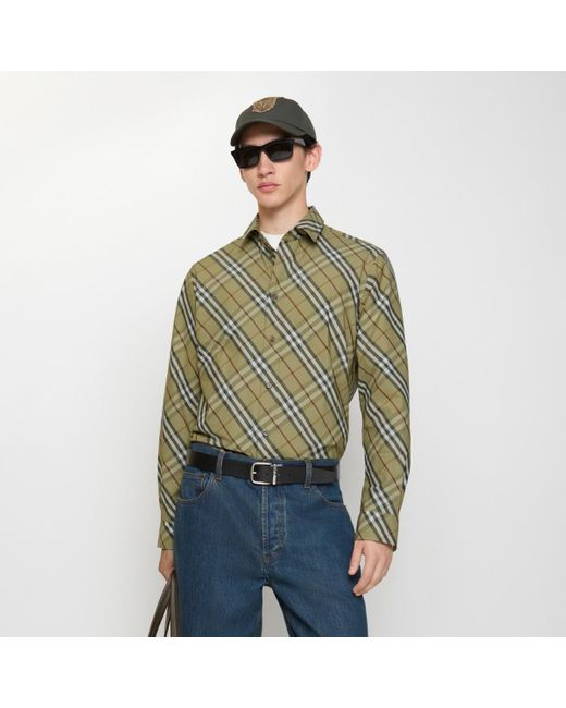 Burberry Green Relaxed Fit Check Cotton Shirt for men