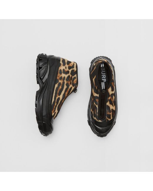 Burberry Black Leopard Print Nylon Arthur Sneakers