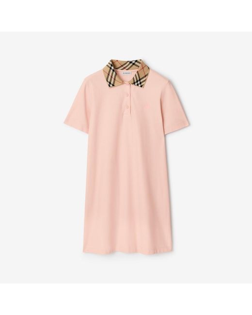 Burberry Pink Check Collar Cotton Polo Shirt Dress