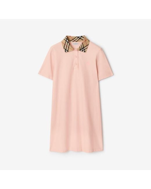 Burberry Pink Check Collar Cotton Polo Shirt Dress