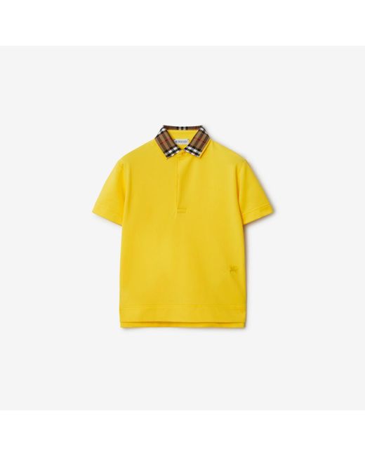 Burberry Yellow Check Collar Cotton Polo Shirt for men