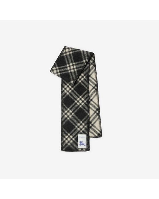 Burberry Black Narrow Check Wool Scarf