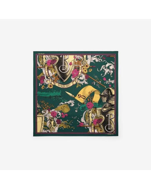 Burberry Green Etched Knight Silk Scarf