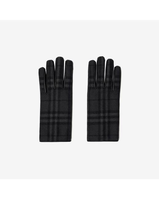 Burberry Black Check Wool Gloves for men