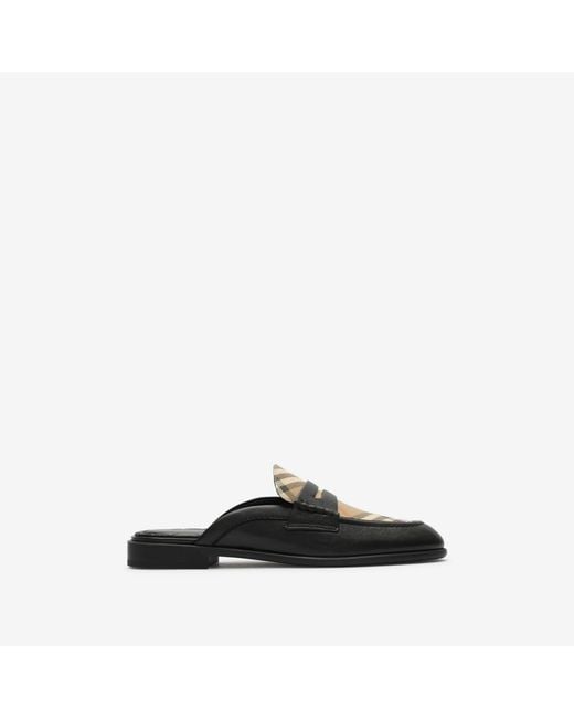 Burberry Black Check And Leather Opal Mules
