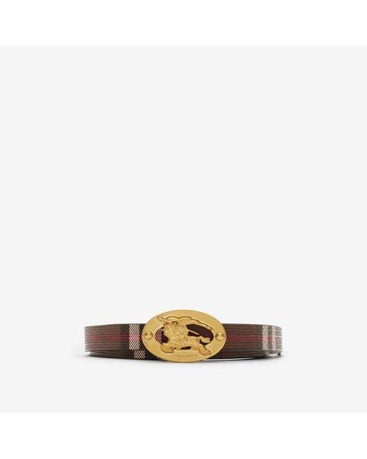 Burberry Metallic Thin Reversible Check Knight Stamp Belt