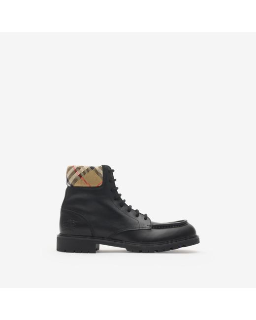 Burberry Black Leather Rogue Combat Boots for men