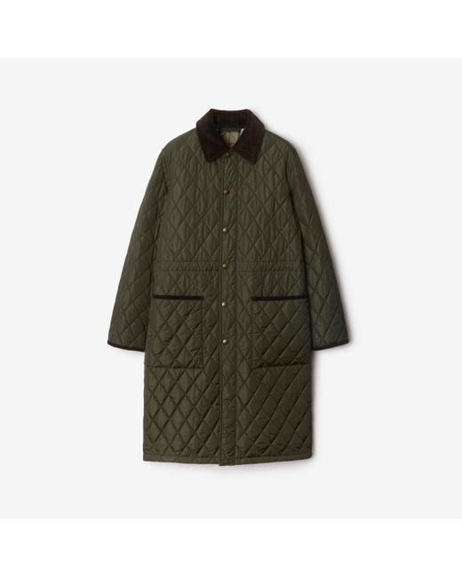 Burberry Green Mid-Length Quilted Nylon Car Coat