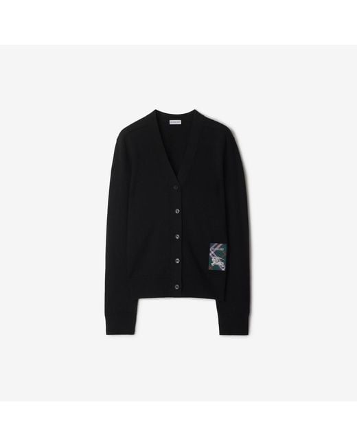 Burberry Black Check Label Wool Cardigan