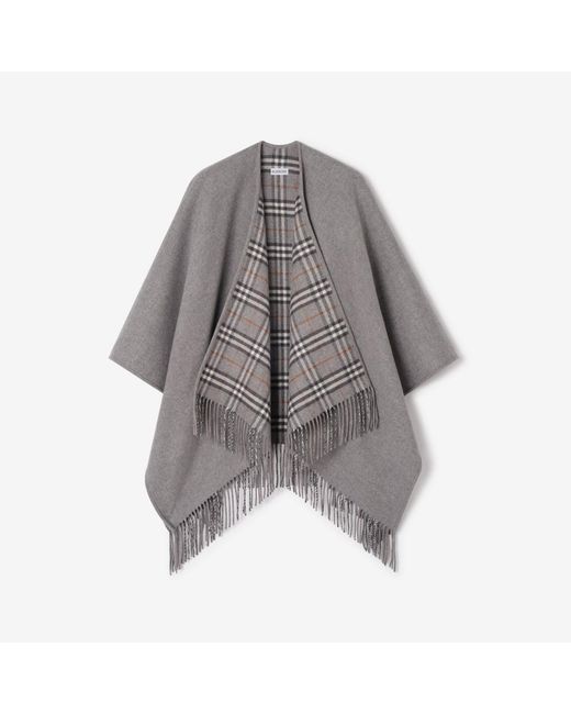 Burberry Gray Reversible Check Wool Cape