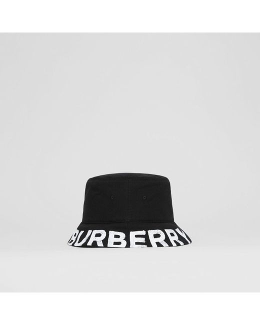 Burberry Black Reversible Logo Print Cotton Gabardine Bucket Hat