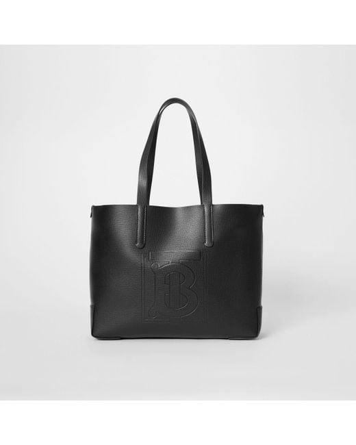 Burberry Black Tb Embossed Internal-monogram Medium Tote Bag