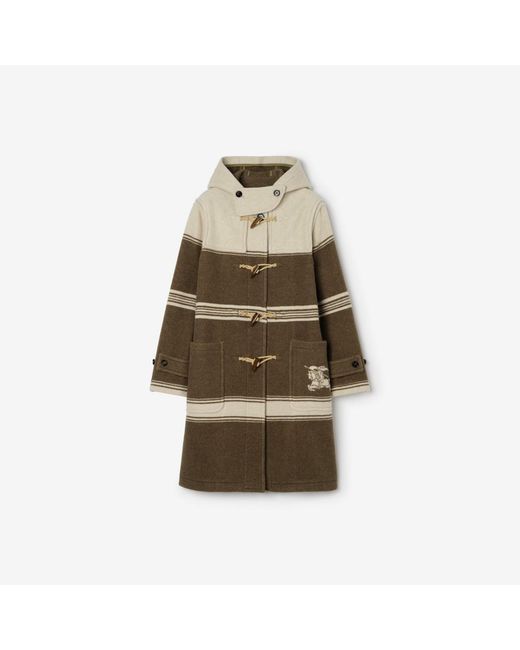 Burberry Natural Striped Wool Cotton Blend Duffle Coat