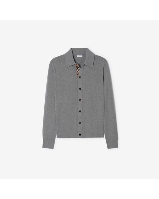 Burberry Gray Check Trim Wool Cardigan for men