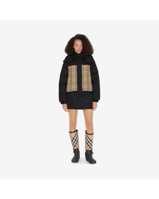 Burberry Black Cropped Reversible Check Puffer Jacket