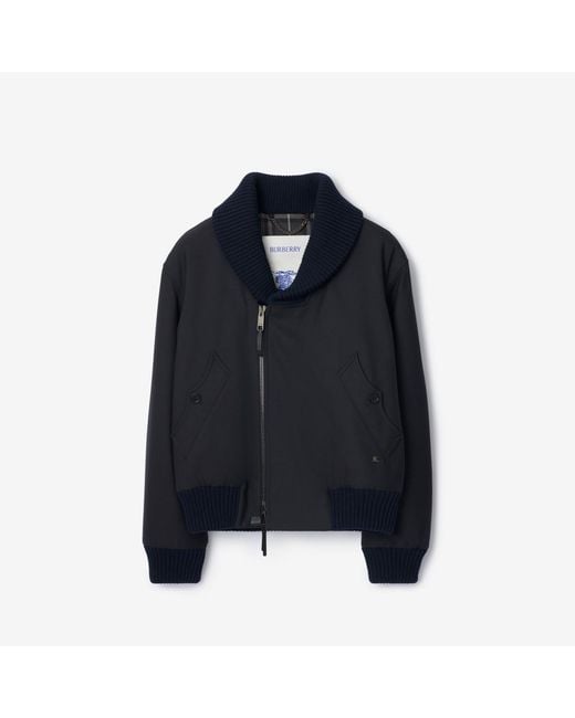 Burberry Blue Wool Blend Bomber Jacket for men