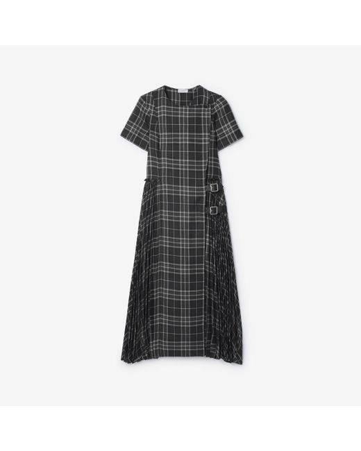 Burberry Black Check Wool Blend Kilt Dress