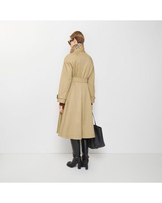 Burberry Natural Long Gabardine Ellingham Fit-And-Flare Car Coat