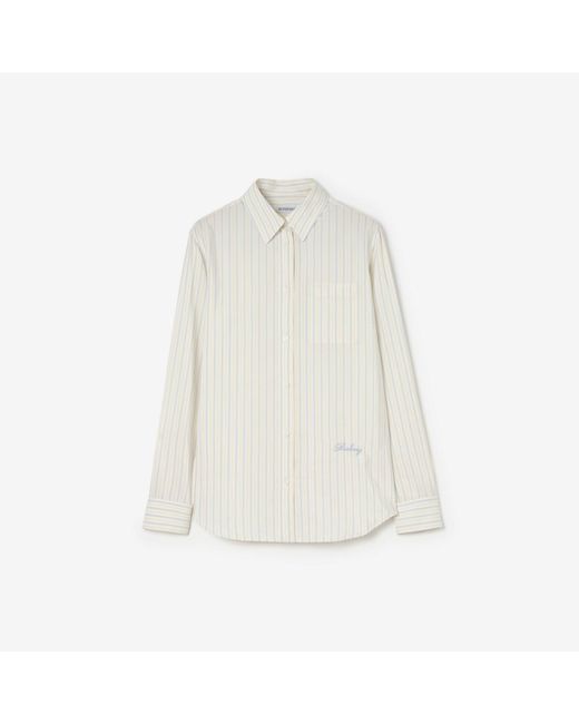 Burberry White Classic Fit Striped Silk Cotton Shirt