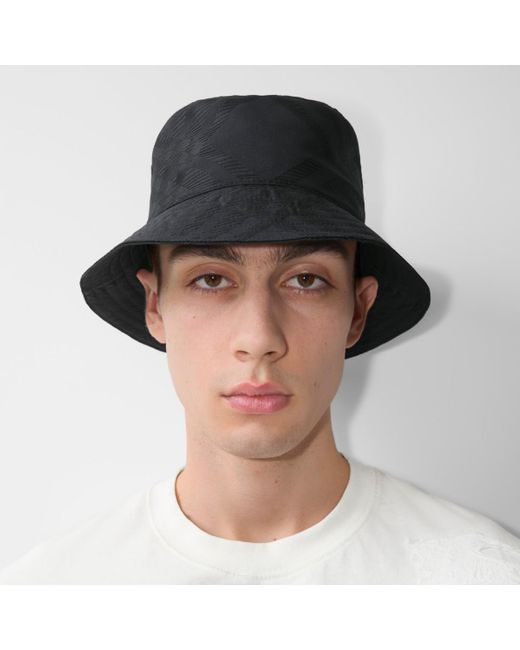 Burberry Black Check Nylon Blend Bucket Hat for men
